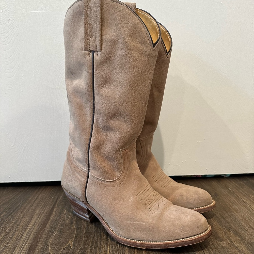 Vintage Frye Mens 8 D Brown Tan Suede American Classic Western Cowboy Boots